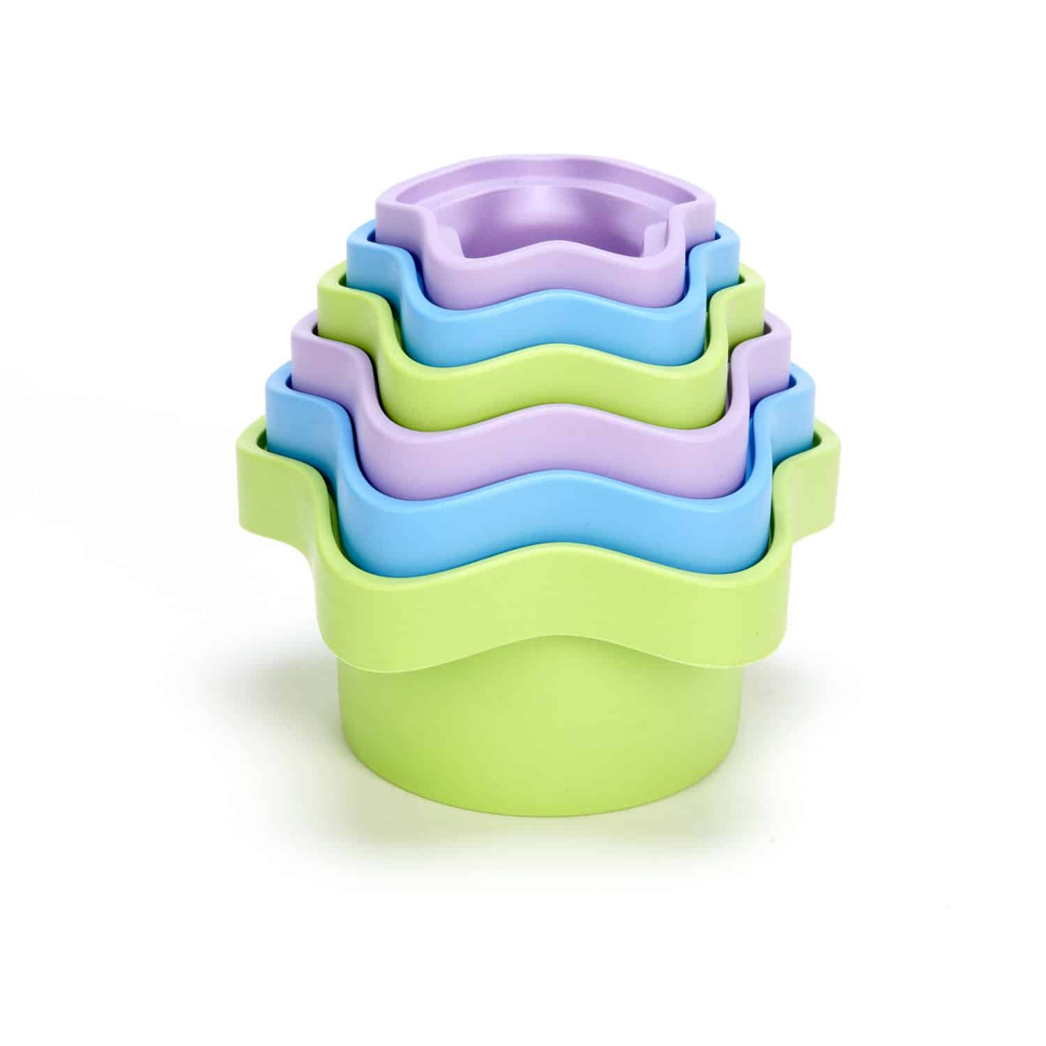 Green Toys Stacking Cups Purple_Blue_Green, Bath Toy, Baby_Toddler, Made from 100% Recycled Plastic
