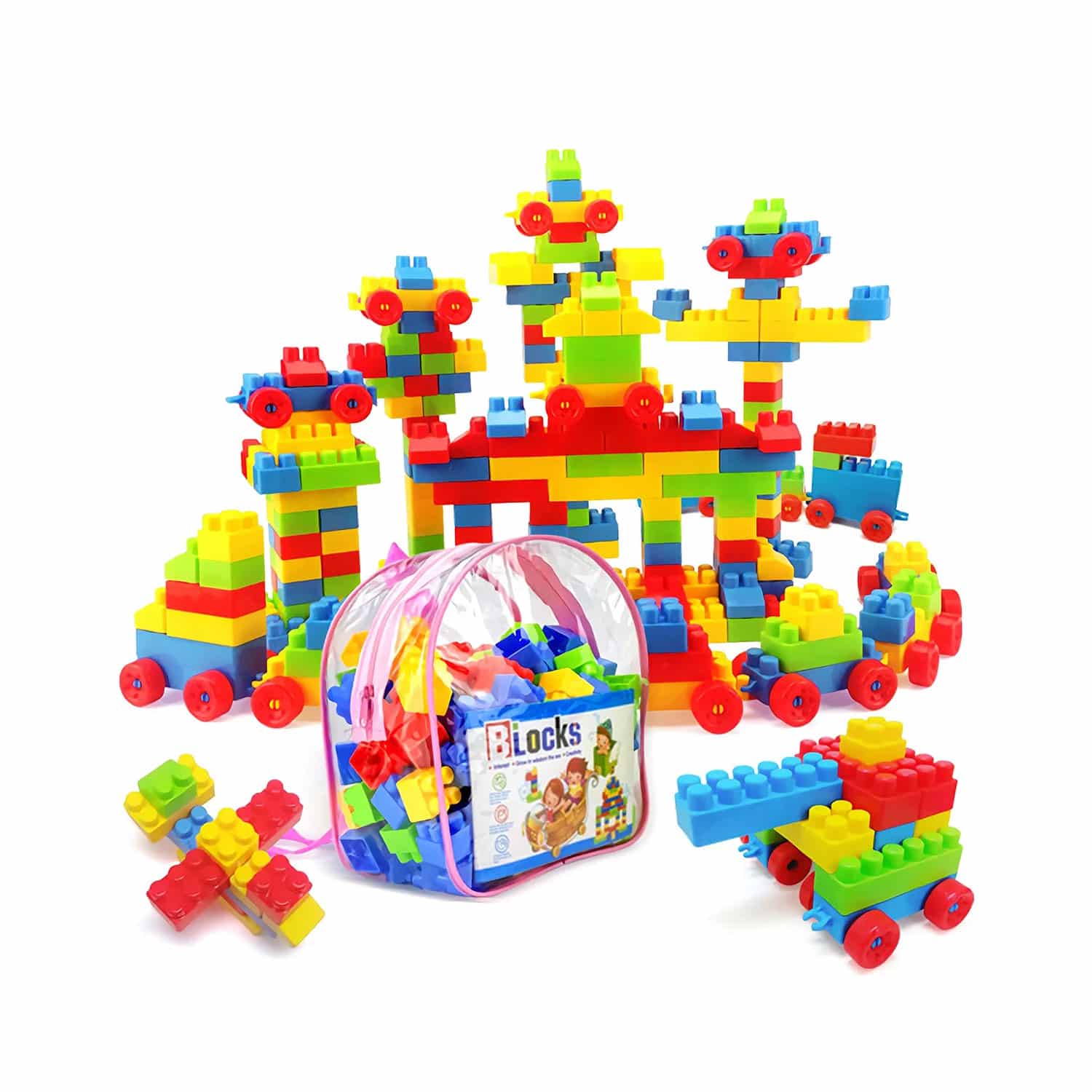 130 Pcs Building Toys for Toddlers, First Builders Building Blocks with Building Bag, Educational Assembly Toys Creative Kids Building Blocks for Children Boys and Girls Gift